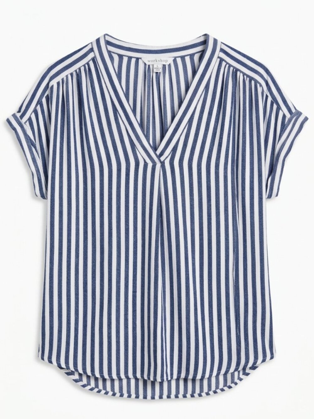 Workshop Republic Navy & White Striped V-Neck Blouse Long Sleeve Size XL